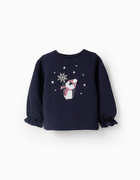 Jersey Navideño Cardado para Bebé "Pinguim" niña