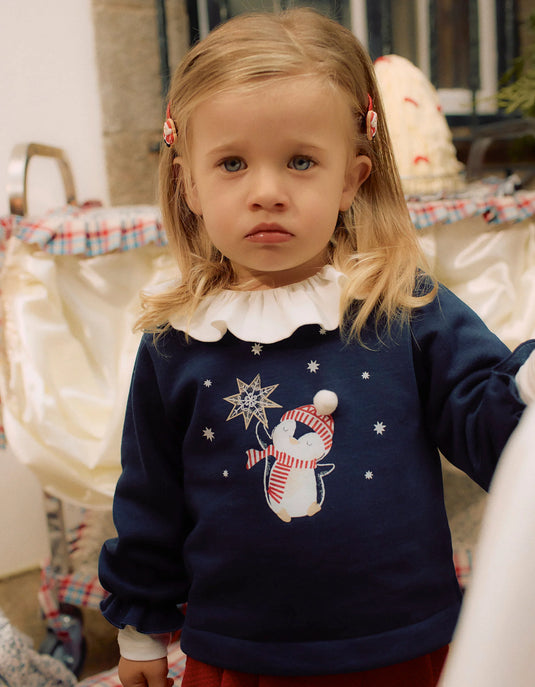 Jersey Navideño Cardado para Bebé "Pinguim" niña