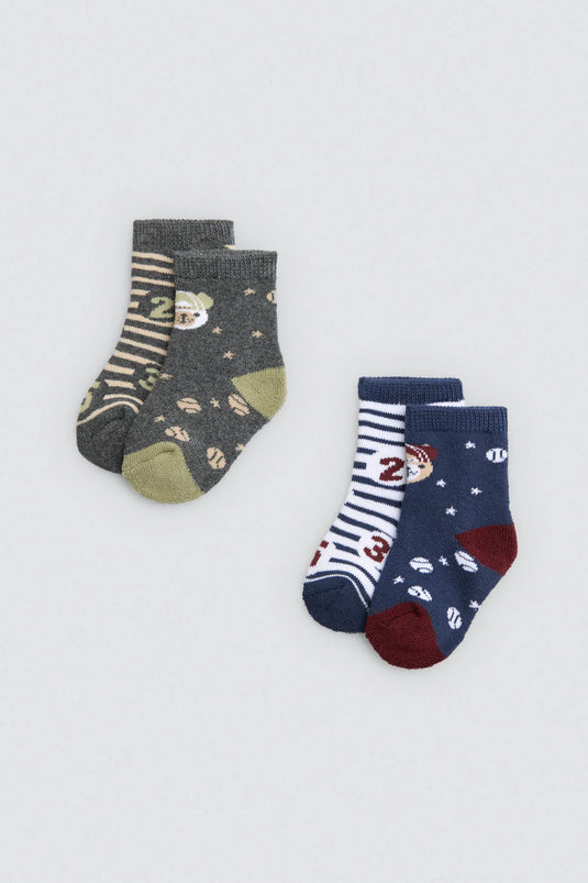 Pack de 2 Pares de Meias Térmicas Estampadas para Bebe