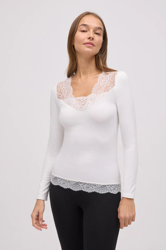 Camisola Térmica Decote em V com Renda- Ysabel Mora