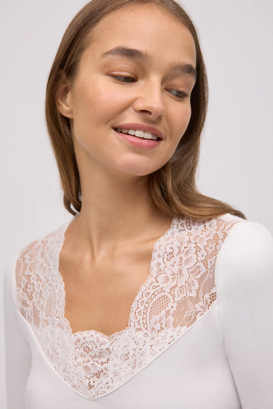 Camisola Térmica Decote em V com Renda- Ysabel Mora