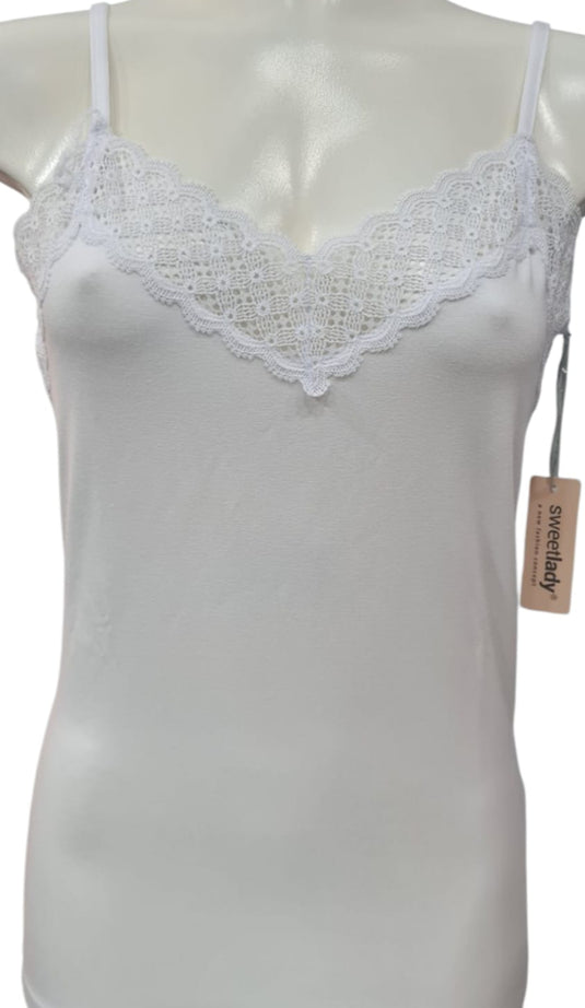 Camisola de Alça com Renda em Modal