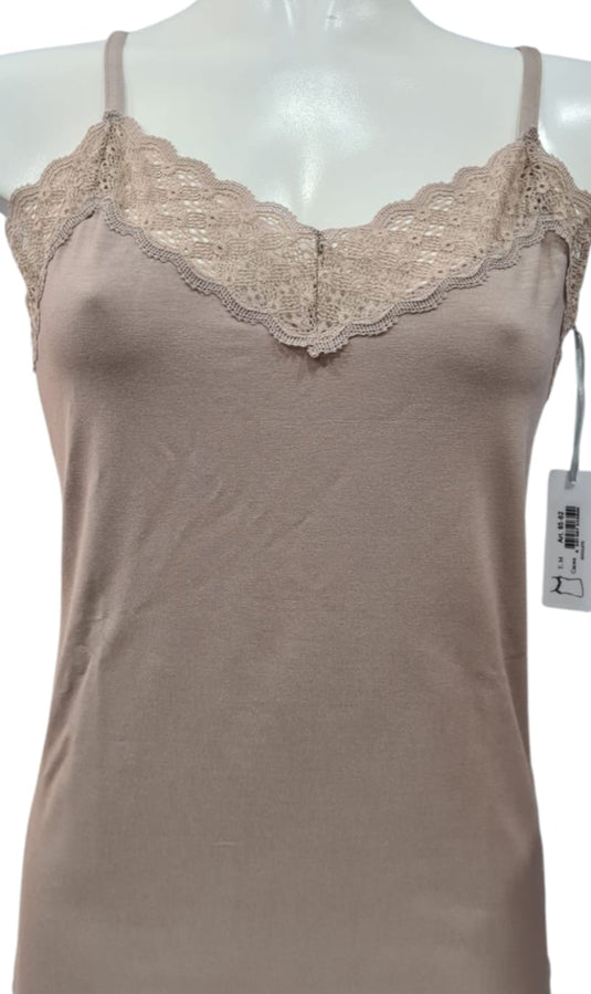 Camisola de Alça com Renda em Modal