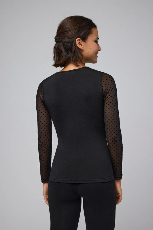 Camisola  Térmica Manga Comprida com Detalhe de Tule Preto
