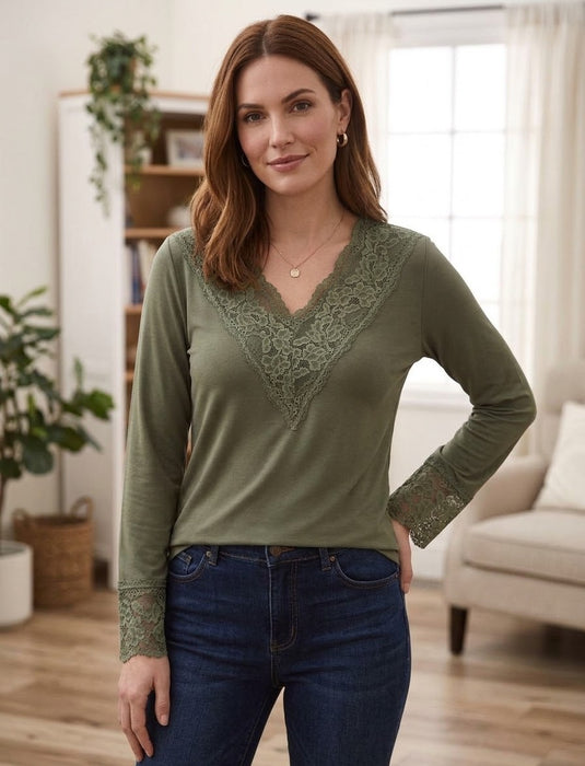 Camisola Decote em Bico em Modal