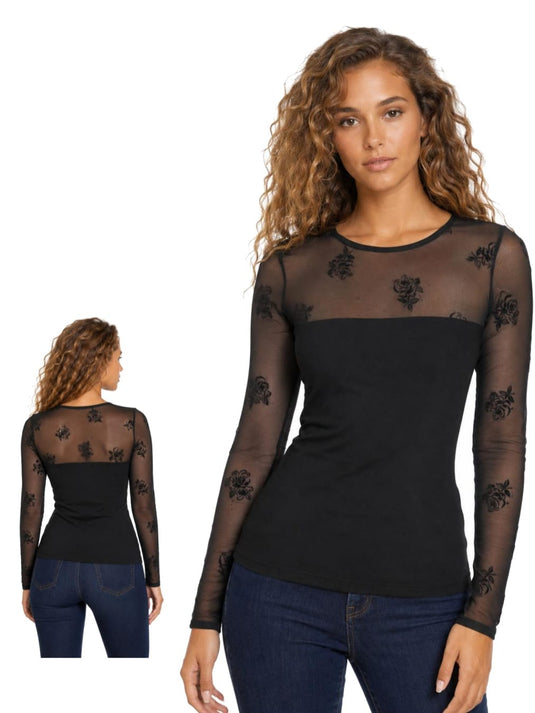Camisola Preta com Tule e Flores